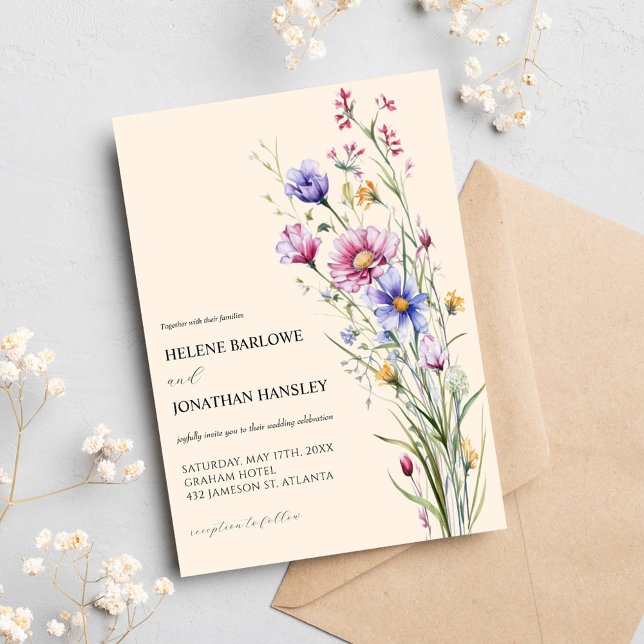 Whimsical Wildblommor Rustic Boho Elegant bröllop Inbjudningar (Whimsical Wildflowers Rustic Boho Elegant Wedding Invitation)
