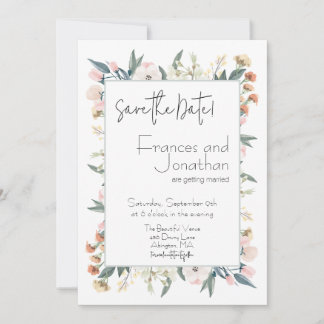 Whimsical WildblomPastel Botanical Bröllop Spara Datumet