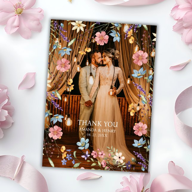 Whimsical WildblomPhoto Garden Wedding Tack Kort (Skapare uppladdad)