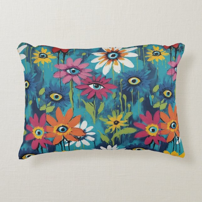Whimsical Wildbloms Daisy med Ögon Prydnadskudde (Framsidan)