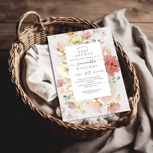 Whimsical Wildbloms Elegant Boho Baby Shower Inbjudningar