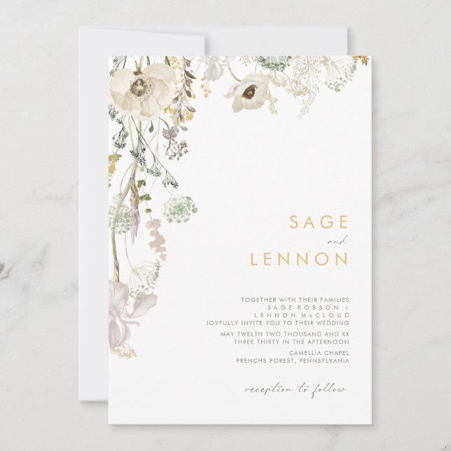 Whimsical Wildbloms Meadow Wedding-inbjudan Inbjudningar (Framsida)