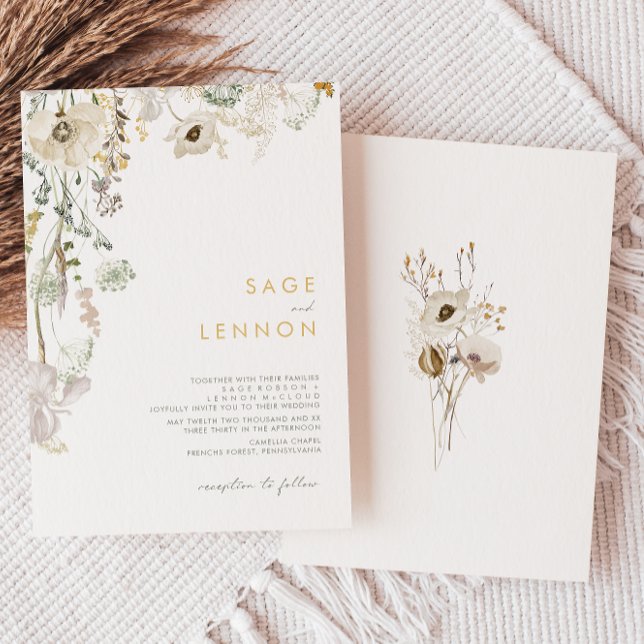Whimsical Wildbloms Meadow Wedding-inbjudan Inbjudningar (Skapare uppladdad)