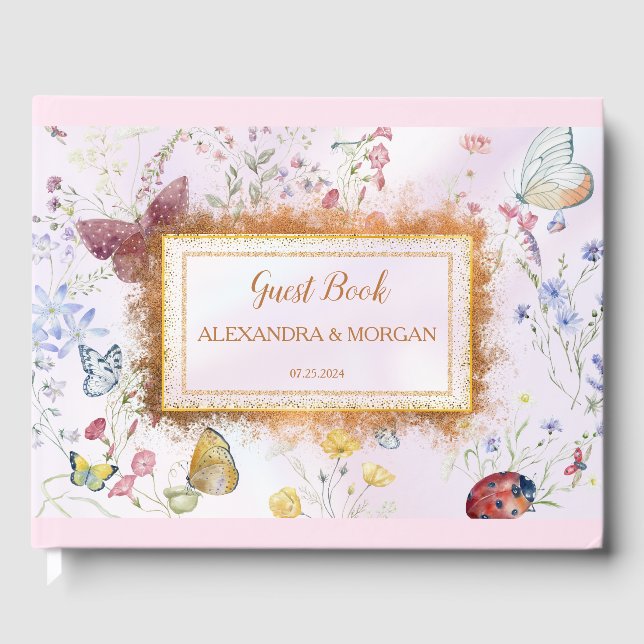 Whimsical Wildbloms Rosa Guest Bok (Framsida)