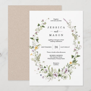 Whimsical Wildbloms Rustic bröllopsinbjudan Inbjudningar