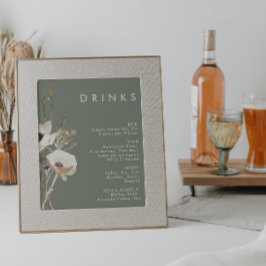 Whimsical Wildblomsage Sage Bröllop Drinks Menu Poster