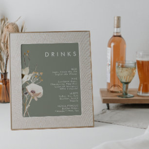 Whimsical Wildblomsage Sage Bröllop Drinks Menu Poster