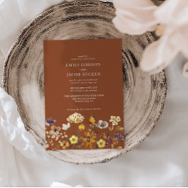 Whimsical WildblomTerracotta Boho Bröllop Inbjudningar