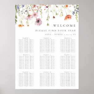 Whimsical Wildflower Bröllopsplatskarta Poster