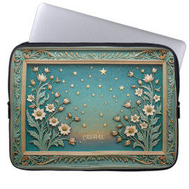 Whimsical Wildflower Evening Art Nouveau Teal Laptop Fodral