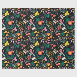 Whimsical Wildflower Mörk Trädgård Folklig Tryck Presentpapper