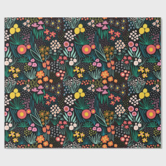 Whimsical Wildflower Mörk Trädgård Folklig Tryck Presentpapper
