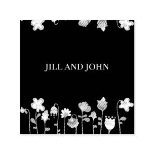 Whimsical Wildflower Mörkt Bröllop Självfärgande Stämpel