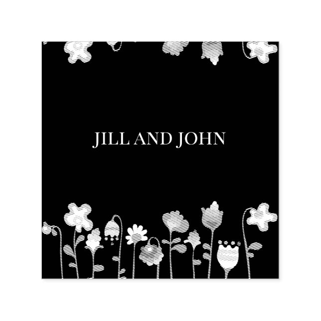 Whimsical Wildflower Mörkt Bröllop  Självfärgande Stämpel (Design)