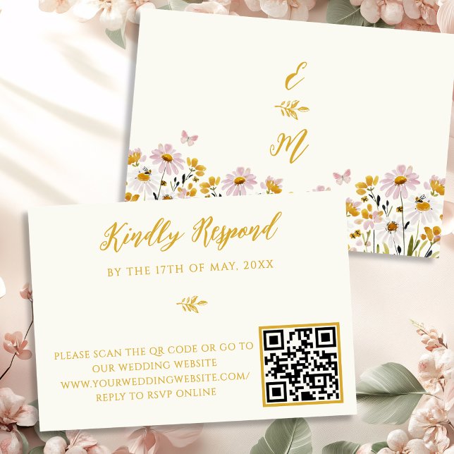 Whimsical Wildflower QR-kod Svar på Bröllopsinbjud (Skapare uppladdad)