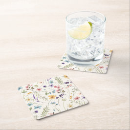 Whimsical Wildflowers Äng Bröllop Underlägg Papper Kvadrat