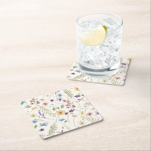 Whimsical Wildflowers Äng Bröllop Underlägg Papper Kvadrat