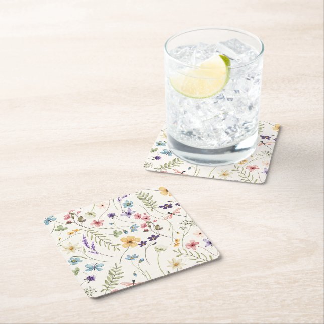 Whimsical Wildflowers Äng Bröllop  Underlägg Papper Kvadrat (Insitu)