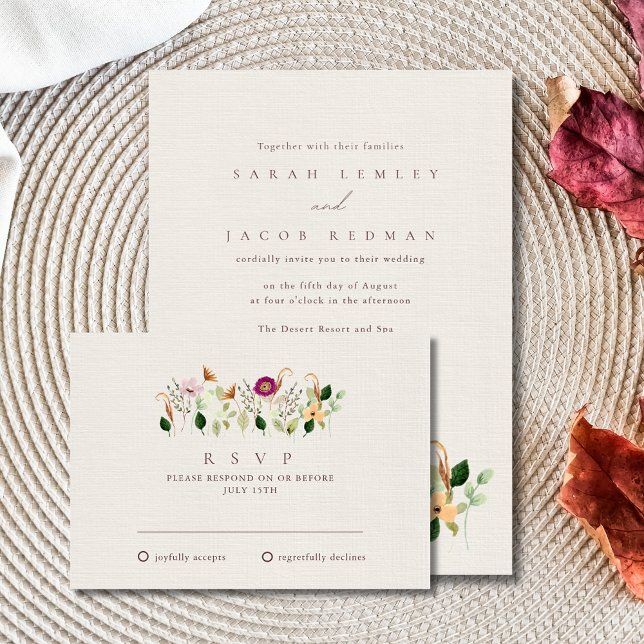 Whimsical Wildflowers Bröllop Svarskort OSA Kort (Whimsical Wildflowers Wedding RSVP Card)