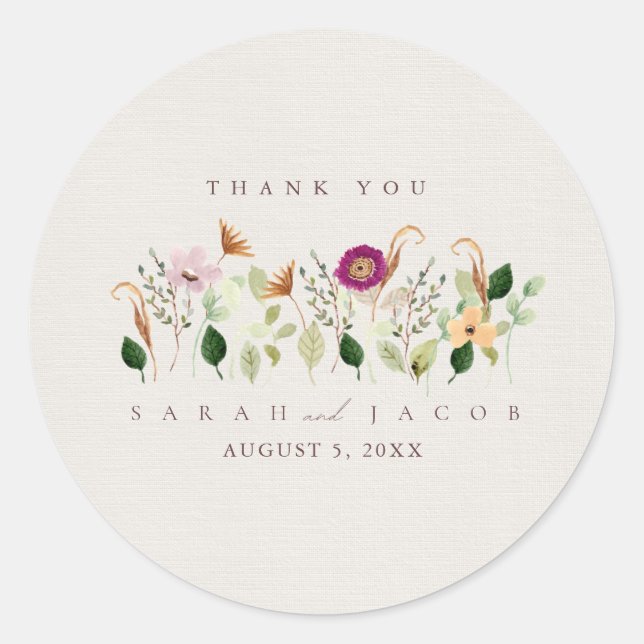 Whimsical Wildflowers Garden Wedding Runt Klistermärke (Framsida)