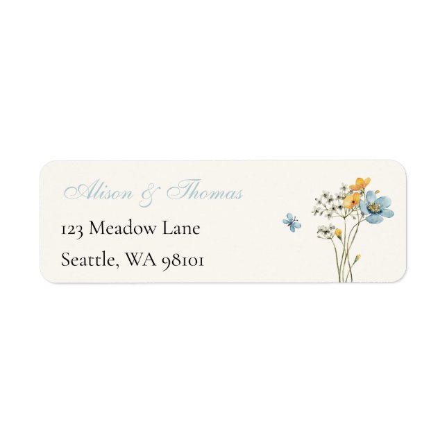 Whimsical Wildflowers Meadow Bröllopsetikett Returadress Etikett (Framsidan)