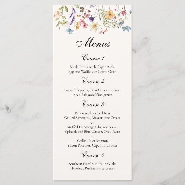 Whimsical Wildflowers Meadow Wedding Meny (Framsida)