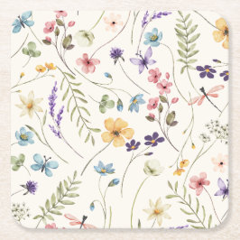 Whimsical Wildflowers Meadow Wedding  Underlägg Papper Kvadrat