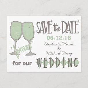 Whimsical Wine Glas Bröllop Save the Date Meddelande Vykort