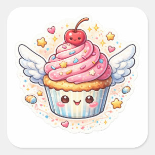 Whimsical Winged Cupcake – Sött design. Fyrkantigt Klistermärke