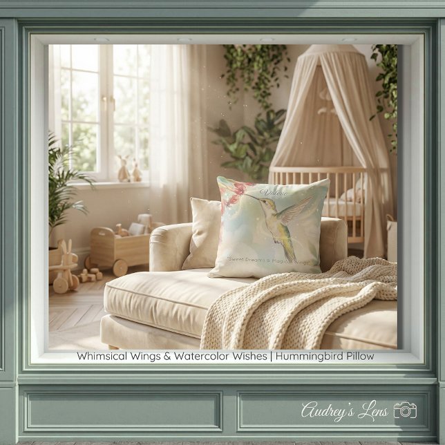 Whimsical Wings & Watercolor Wishes | Kolibri  Kudde (Whimsical Wings & Watercolor Wishes | Hummingbird Throw Pillow)
