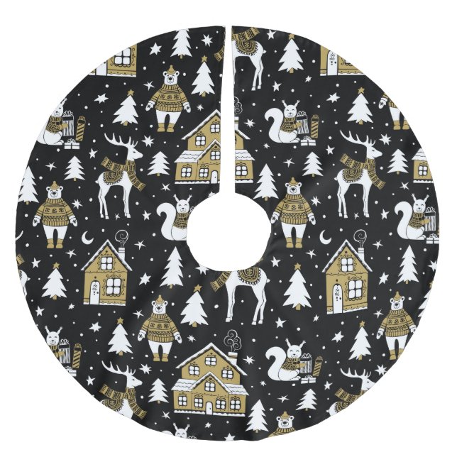 Whimsical Winter Animal Town Julgransmatta Borstad Polyester (Framsidan)