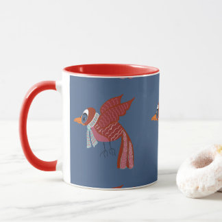 Whimsical winter bird with scarf mugg