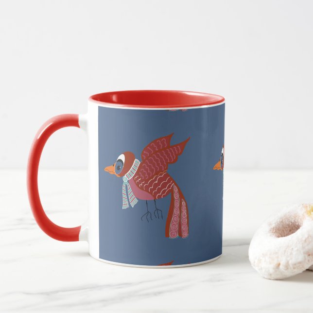 Whimsical winter bird with scarf mugg (Med munk)