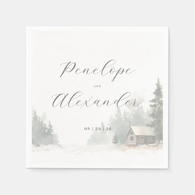 Whimsical Winter Cabin Scene Pappersservett (Framsidan)