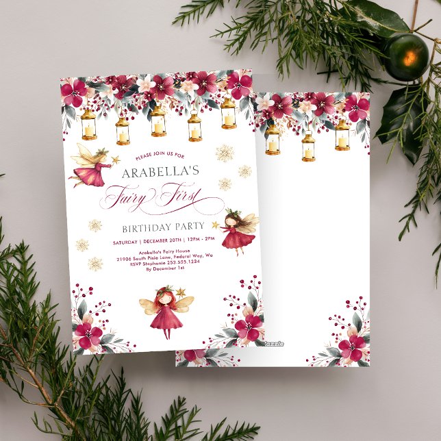 Whimsical Winter Fairy Första Födelsedagsfest Inbjudningar (Whimsical Winter Fairy First Birthday Party Invitation)