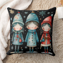 Whimsical Winter Family Throw Pillow Kudde