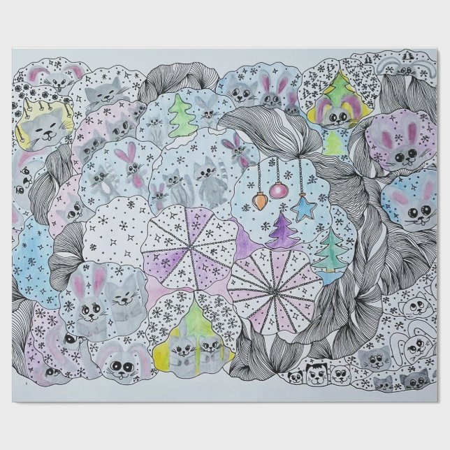 "Whimsical Winter Forest" Konstnärlig Handritad Pr Presentpapper (Platt)