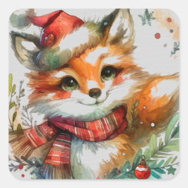 Whimsical Winter Fox Fyrkantigt Klistermärke