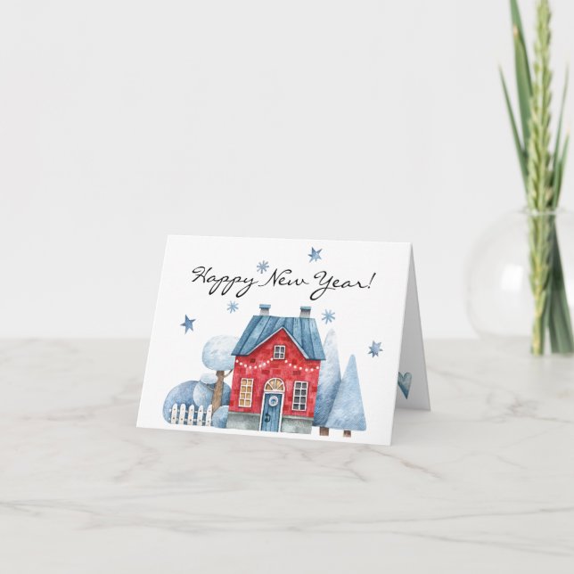 Whimsical Winter Gott Nytt År  Helgkort (Framsida)