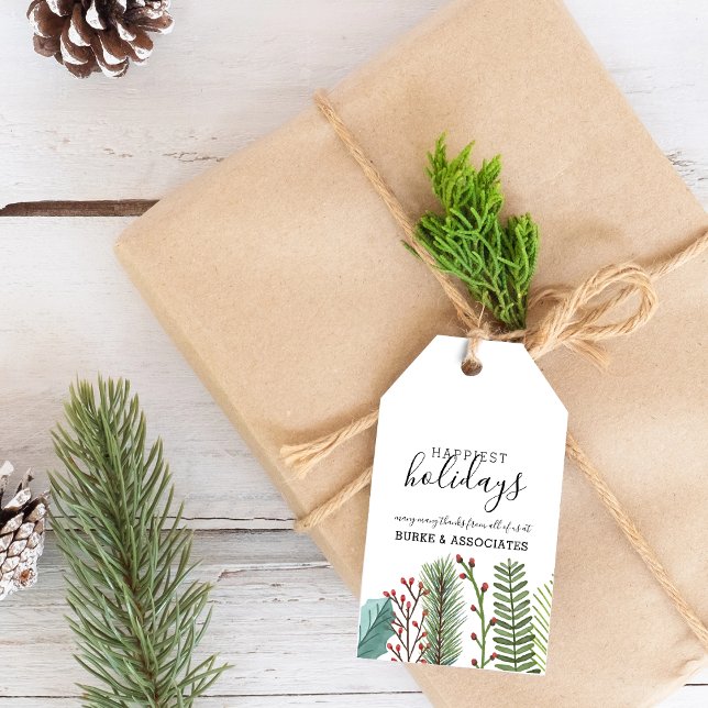 Whimsical Winter Greenery Foliage Personlig Presentetikett (Holiday Foliage Christmas Personalized Gift Tags)