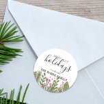 Whimsical Winter Greenery Foliage Runt Klistermärke<br><div class="desc">Vinter-vismisk grönt löv med skript och modern typografi</div>