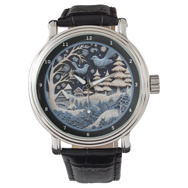 Whimsical Winter Holiday Birds in Forest Armbandsur (Framsida)