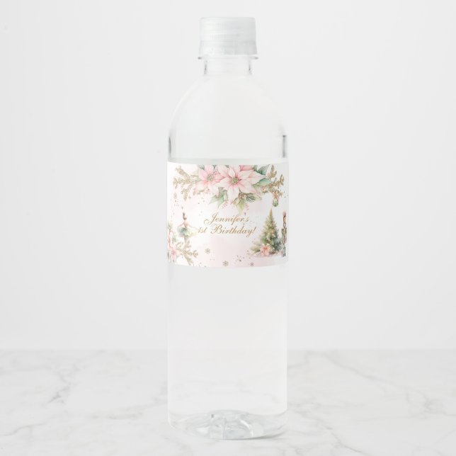 Whimsical Winter Onederland Nötknäppare Födelsedag Vattenflaskor Etikett (Framsida)