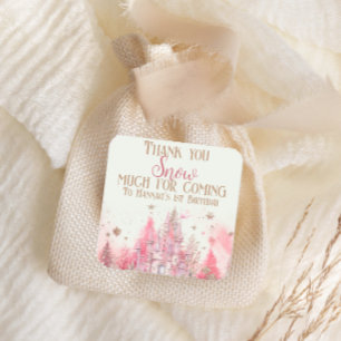 Whimsical Winter Princess Fairytale Birthday Fyrkantigt Klistermärke
