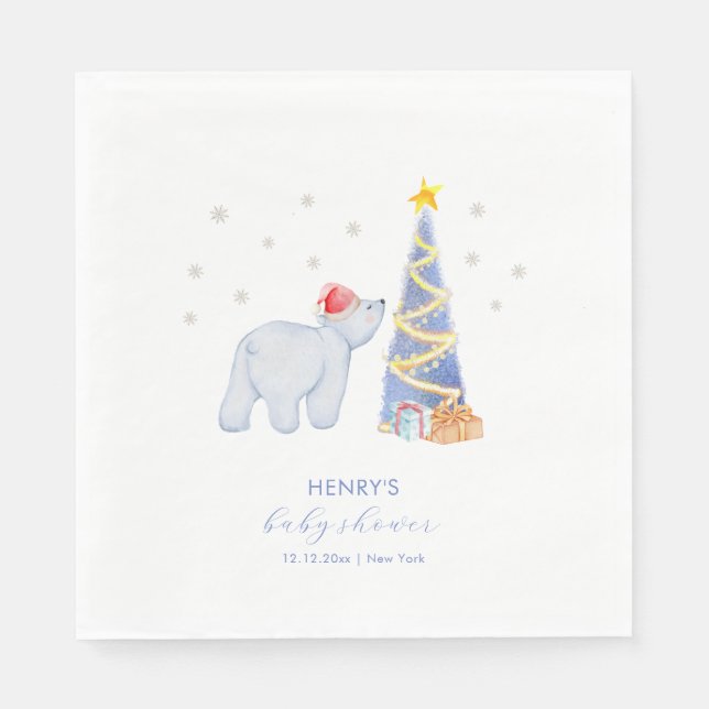 Whimsical Winter Santa Polar Bear Baby Shower  Pappersservett (Framsidan)