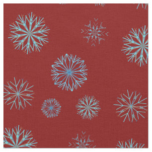 Whimsical Winter Snowflake Mönster Mörk Red, Teal Tyg