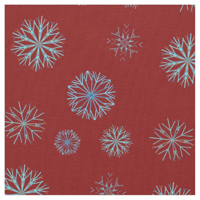 Whimsical Winter Snowflake Mönster Mörk Red, Teal Tyg (Närbild)