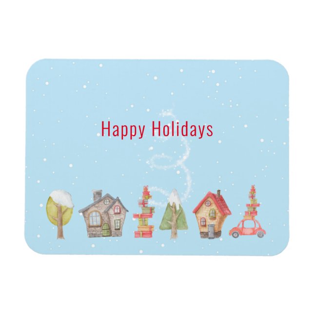 Whimsical Winter Street Helgdag Magnet (Horisontell)