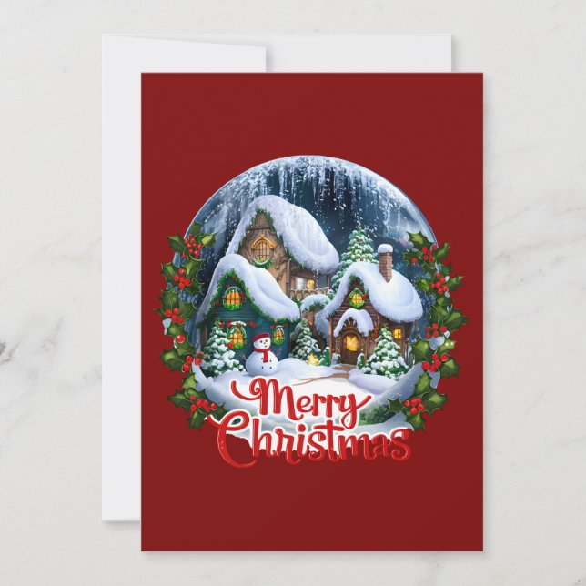 Whimsical Winter Village Snö Globe Julkort (Framsida)