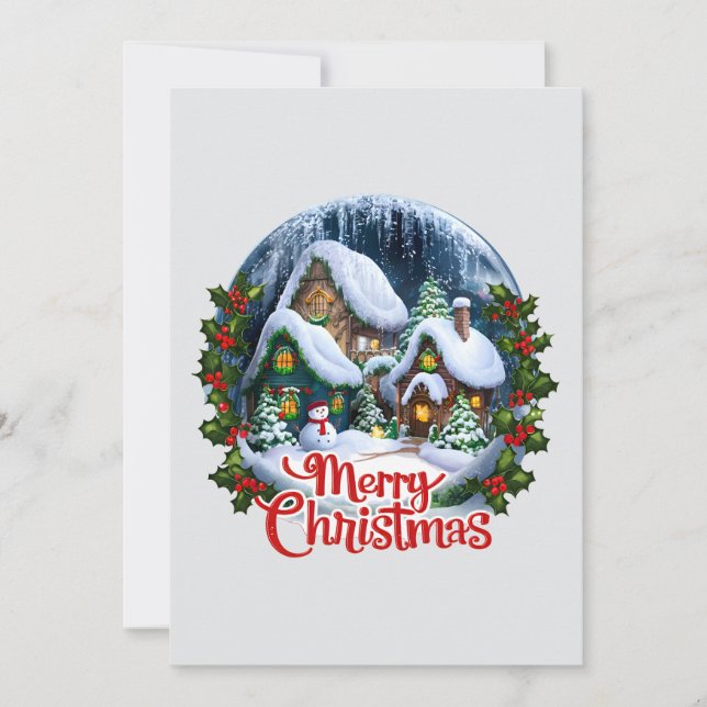 Whimsical Winter Village Snö Globe Julkort (Framsida)
